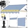 tillvex Tenda da Sole a Bracci con Manovella | Protezione Balcone, Regolabile, Senza Forare, a Manovella | Tenda resistente per Esterno (150cm, Blu/Bianco con LED)