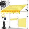 tillvex Tenda da Sole a Bracci con Manovella | Protezione Balcone, Regolabile, Senza Forare, a Manovella | Tenda resistente per Esterno (350cm, Giallo/Bianco con LED)