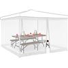 Relaxdays Set da 2 Zanzariere per Gazebo 3x3m, Dimensioni 2x6 m, con Cerniera e Chiusura a Strappo, Anti Vespe, Bianco