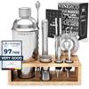 Vinenco Shaker Cocktail Set Manhattan Professionale con Soporte + Ricettario | Kit Barman Completo, Acciaio di Qualità Premium: Aperitivo Accessori per Mojito Martini Long Drink | Regalo Donna Uomo Bar Party