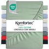 Komfortec Lenzuolo con angoli elasticizzati in jersey, 90 x 200 cm, 100% cotone, verde