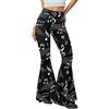 Binienty Pantaloni da donna con stampa a linea ondulata con stampa grafica a gamba larga, pantaloni casual a vita alta elasticizzati con fondo a campana, Note musicali., S