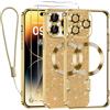 Kokio Magnetica per iPhone 14 Pro Max Cover Glitter,Con 2 * Vetro Temperato e 1* Cordini,Compatibile con MagSafe,Glitterata Custodia per Womem Girl,Con Protezione dell Obiettivo Fotocamera,Oro