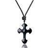 COAI Collana da Uomo con Croce in Ossidiana Nera, Collana Pendente Unisex Regolabile in Pietre Naturali