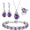 EVER FAITH Set di 4 orecchini a goccia, con zirconi cubici, per donne, matrimoni, feste, colore argento chiaro, Zirconia cubica, Ametista viola tono