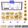 Swpeet, kit di borchie a piramide, 150 pezzi, 6 misure: 6 mm/7 mm/8 mm/9 mm/10 mm/12 mm, in oro, borchie a punta per borse, abbigliamento in pelle, scarpe, artigianato manuale, fai da te, punk
