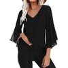 Gyabnw Camicia Donna Elegante in Chiffon Estiva Traspirante 3/4 Manica Volant Scollo a V Blusa B-Nero,S