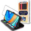 ebestStar - Cover per Xiaomi Redmi Note 9 PRO / 9S, Custodia Libro Protezione Portafoglio, Pelle PU Porta Carte, Nero/Rosso + Vetro Temperato