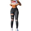Onsoyours Jeans Donna Elasticizzati Casual Vita Alta Distrutti Strappati Comodi Denim Pantaloni Diritti Skinny Push Up Destroyed Leggings Streetwear B Nero S