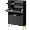 UEV Scarpiera Salvaspazio Slim in Legno Ingegnerizzato, Scarpiera Ingresso da Portascarpe con 3 Ante a Ribalta, Porta Scarpe per 16 Paia, 80 x 24 x 120 cm, Nero