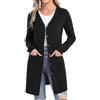 Aottori Cardigan Donna Elegante a Maniche Lunghe Lungo Giacca Leggero Con Bottoni e Tasche Casual per Primavera Autunno Nero M