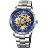 Alienwork IK Orologio Automatico Uomo Donna Argento Bracciale in Acciaio Blu Scheletro