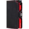 BEWMER Porta Carte di Credito 1 Schermato | Portafoglio Slim da Uomo e Donna | Porta Tessere e Documenti con Rfid Protection e Fermasoldi in Carbon Fiber (Nero e Rosso Senza ZIP)