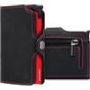BEWMER Porta Carte di Credito 1 ZIP Schermato | Portafoglio Slim da Uomo e Donna | Porta Tessere e Documenti con Rfid Protection e Fermasoldi in Carbon Fiber (Nero e Rosso con Zip)