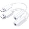 Beamingnet 2 Pack Adattatore Lightning Jack Cuffie 【Certificato Apple MFi】 Adattatore Cuffie iPhone 3.5mm Aux Audio Cavo Accessori Compatibile con iPhone 14/13/12/11/Xs/XR/X/8/7 Supporta tutti i sistemi iOS