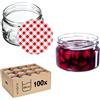 KADAX Piccoli vasetti per conserve da 250 ml, con coperchio, ermetici da regalare, mini barattoli per miele e spezie (100 pezzi, a quadretti rossi)