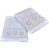 Casatessile Amore Cuori Coppia di Asciugamani in Spugna Set 2 Asciugamani Bagno Viso e Bidet - Bianco