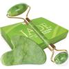 LAC FOR YOU Pietra Gua Sha Viso Naturale Vera e Rullo Di Giada - Roller Massaggiatore Viso Antirughe - 2 Pz Skincare Kit