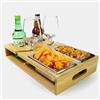 GOURDBRO Vassoio da Divano, Vassoio Bamboo Portabicchiere da Vino, Vassoio Rettangolare 2 Ciotole per Snack in Acciaio Inossidabile, Vassoio da Portata Adatto per Divano del Soggiorno Picnic del Ristorante