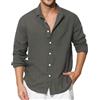 Enlision Camicia Fucsia Uomo in Lino Manica Lunga Estiva Camicie Rosa Cotone Collo Coreana Henley Shirts a Bottoni Tinta Unita Elegante Spiaggia L