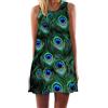 Ocean Plus Donna Estate Colorato Tops Vestiti Senza Maniche Pavone Fiori Vestito Spiaggia Corta Gufo Una Linea Abito Copri Bikini Copricostumi (XXL (EU 42-44), Pavone)
