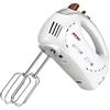 MPM MMR-15 Elettrico con 5 velocità + Turbo, 2 Set di Fruste Ganci in Acciao Inox Sbattitore per Impasti, Uova, Dolci, 300W, Inossidabile, Bianco