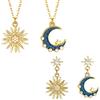JewelryWe Confezione da 3 collane con ciondolo a forma di luna e sole doppio vintage da donna con gli stessi orecchini di luna e sole, Normal, Metallo, Metallo