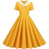 Wellwits Abito da donna vintage anni '40 con risvolto scollo a V e tasche a scacchi anni '50, Fancy Giallo, XL