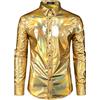 JOGAL Camicia a maniche lunghe da uomo, metallizzata, lucida, bronzatura, Brillantezza dorata, XXL