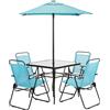 Shally Dogan Set da Pranzo 6 Pezzi per Giardino con Ombrellone e 4 Sedie Pieghevoli Celeste