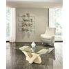 STONES HOME FURNITURE, Tavolino Salotto Moderno con Base in Pietra Fossile White Agata e Top in Vetro Rettangolare, Modello Papillon, Colore Beige, 70 x 120 x h 40 cm