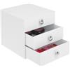 InterDesign iDesign Porta trucchi con 3 cassetti, Mini cassettiera per trucco, gioielli e cosmetici, Organizzatore trucchi in plastica a forma di cubo, bianco