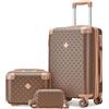 Joyway set di valigie 3 pezzi in ABS Trolley 4 ruote La valigia contiene 1 astuccio per cosmetici e 1 borsa portatile Marrone