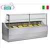 Banco Frigo Espositivo Almentare-Gastronomia, temp. +4+6, Statico con riserva, completo di spalle grigie, vaschetta raccolta condensa e pannellature colore grigio, versione con VETRI temperati FISSI, V. 230 1, Peso 205 kg, dim. cm 150x81x135h
