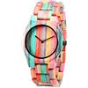 Alienwork Orologio Donna Multicolore Bracciale in Legno Bambù Naturale Fatti a Mano