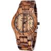 Alienwork Orologio Uomo Donna Rosolare Bracciale in Legno Calendario Data Legno Naturale