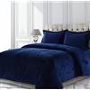 Tribeca Living VENICEDUVET - Set copripiumino in velluto a tinta unita, taglia Queen, blu navy
