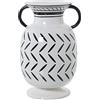 DRW Vaso con manici in ceramica decorato in bianco e nero 18x16,5x27cm