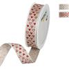 Halbach Seidenbänder Nastro in lino stampato a forma di cuore con bordo in filo, larghezza 25 mm, lunghezza 15 m, nastro regalo per festa della mamma, cresima o comunione fai da te, colore: