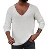 Generico Maglioncino Bianco lunghe lavorato a maglia autunno e inverno da uomo Top tinta unita con scollo a V profondo Completo Sci (White, XXL)