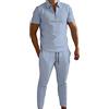 Yeooa Tuta da jogging estiva da uomo abbigliamento sportivo casual con colletto a zip polo semplice pantaloni da sport con coulisse e tasche (Blu,L)