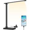 Lepro Lampada da Tavolo LED 15W, Lampada da Scrivania USB Ricaricabile, 3 Colori e 5 Livelli di Luminosità, Dimmerabile, Luce da Lettura Protezione degli Occhi per Ufficio, Camera, Nero