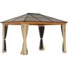 Outsunny Gazebo da Giardino in Acciaio, Alluminio e Poliestere con Tetto in Policarbonato e Zanzariere, 2.94x3.60x2.67 m, Kaki|Aosom