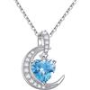 Qings Collana Topazio Blu Ciondolo Luna Cuore Birthstone Dicembre in Argento Sterling 925 con Pietre Portafortuna Regalo di Natale per Donna Moglie Bambina Ragazze