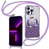 Phoona Cover Magnetica Glitter per iPhone 13 Pro Max con Cordino, [Compatibile con MagSafe], Brillantini Sottile Lucida TPU Silicone Custodia per iPhone 13 Pro Max Morbido Antiurto Cover, Viola