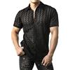JOGAL Camicia da uomo trasparente, a maniche corte, per il tempo libero, da uomo, in pizzo, estiva, Nero , L