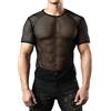 JOGAL - Camicia da uomo a maniche corte, in rete, trasparente, Nero , S