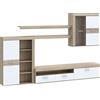 Forte Zumba Mobile da soggiorno con 2 ante, 1 anta in vetro, 2 cassetti e 1 ribalta, in legno, rovere Sonoma/bianco 41 x 300 x 200,9 cm