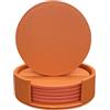 RICHSUM Set di 6 sottobicchieri in pelle con cucitura, paraspruzzi per tavolo e scrivania, resistenti, antiscivolo, perfetti per tazze da caffè e bicchieri in vetro, 10 cm (arancione)