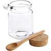 QUUPY 1 contenitore vuoto, in vetro trasparente, 250 ml, con tappo in sughero e cucchiaio in legno, per casa, cucina, bagno, cosmetici, sale, miele, noci e condimenti